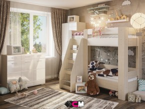 Детская Симба с двухъярусной кроватью белый глянец в Лесном - lesnoj.magazinmebel.ru | фото