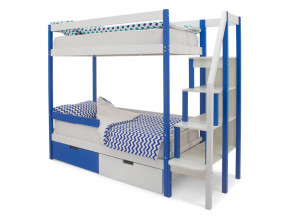 Двухъярусная кровать Svogen с ящиками и бортиком сине-белый в Лесном - lesnoj.magazinmebel.ru | фото