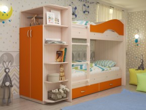 Кровать 2-х ярусная Мая с ящиками и шкафом на латофлексах оранж в Лесном - lesnoj.magazinmebel.ru | фото