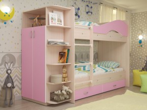 Кровать 2-х ярусная Мая с ящиками и шкафом на латофлексах розовый в Лесном - lesnoj.magazinmebel.ru | фото