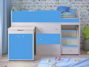 Кровать чердак Малыш 80х180 Дуб молочный, Голубой в Лесном - lesnoj.magazinmebel.ru | фото - изображение 1