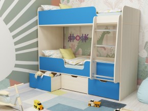 Кровать двухъярусная Малыш двойняшка дуб молочный-голубой в Лесном - lesnoj.magazinmebel.ru | фото