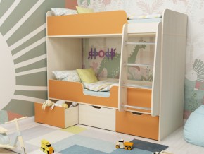 Кровать двухъярусная Малыш двойняшка дуб молочный-оранжевый в Лесном - lesnoj.magazinmebel.ru | фото