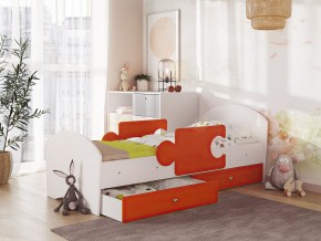 Кровать Мозаика с ящиком и бортиками на ламелях белый-оранж в Лесном - lesnoj.magazinmebel.ru | фото