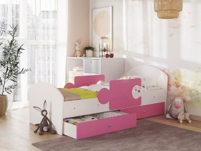 Кровать Мозаика с ящиком и бортиками на ламелях белый-розовый в Лесном - lesnoj.magazinmebel.ru | фото