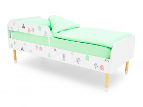 Кровать Stumpa Классика с бортиком рисунок Домики розовый, бирюзовый в Лесном - lesnoj.magazinmebel.ru | фото