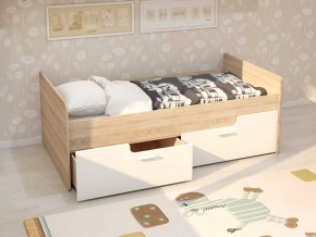 Кровать Умка дуб сонома с белыми ящиками в Лесном - lesnoj.magazinmebel.ru | фото