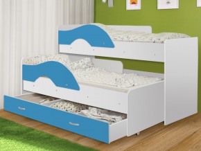 Кровать выкатная Радуга с ящиком 80х160 белая-голубой в Лесном - lesnoj.magazinmebel.ru | фото